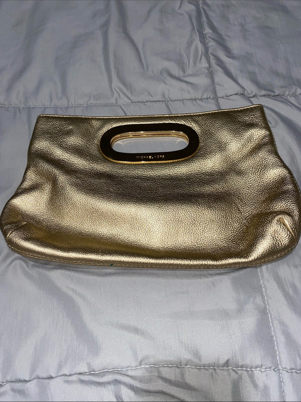 Michael Kors Metallic Gold Leather Cutout Handle Clutch